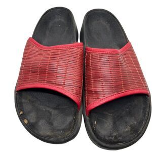 Birkenstock Tatami Slide Sandals Red Leather Made Portugal 2002 Flaw Comfort 42